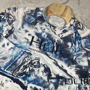 Huk Performance Fishing Long Sleeve Mossy Oak Shirt Men L Blue